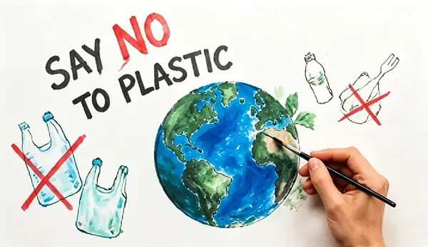 Say no to plastic drawing, global plastic‑ban trend, EU SUP and PPWR packaging regulation